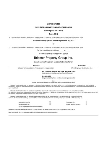 Miniature Brixmor Property Group
 10-Q Rapport trimestriel 2013 