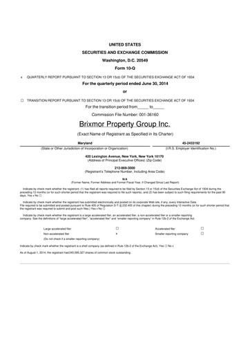 Miniature Brixmor Property Group
 10-Q Rapport trimestriel 2014 