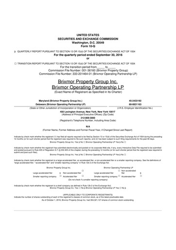 Miniature Brixmor Property Group
 10-Q Rapport trimestriel  