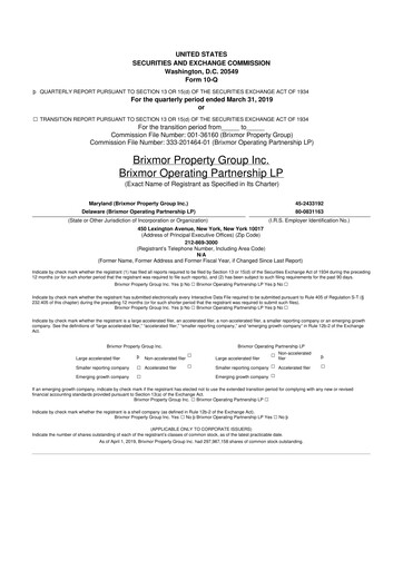 Miniature Brixmor Property Group
 10-Q Rapport trimestriel  