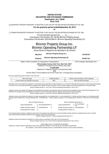 Miniature Brixmor Property Group
 10-Q Rapport trimestriel  