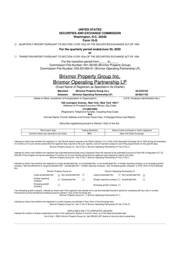 Miniature Brixmor Property Group
 10-Q Rapport trimestriel  