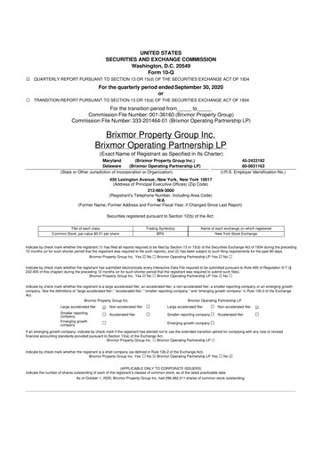 Miniature Brixmor Property Group
 10-Q Rapport trimestriel  
