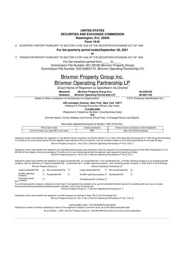 Miniature Brixmor Property Group
 10-Q Rapport trimestriel  