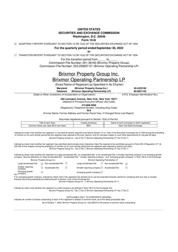 Miniature Brixmor Property Group
 10-Q Rapport trimestriel  