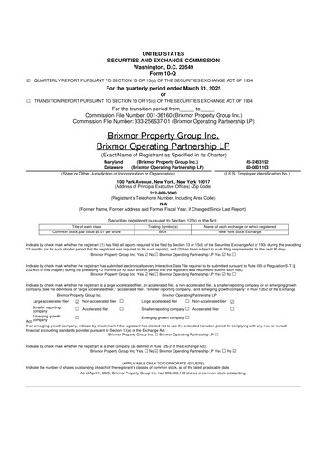 Miniature Brixmor Property Group
 10-Q Rapport trimestriel  