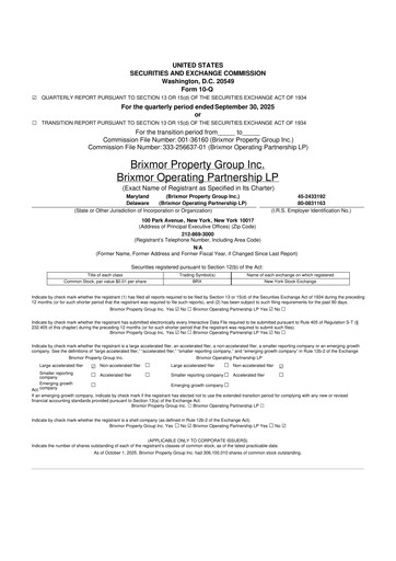 Miniature Brixmor Property Group
 10-Q Rapport trimestriel  