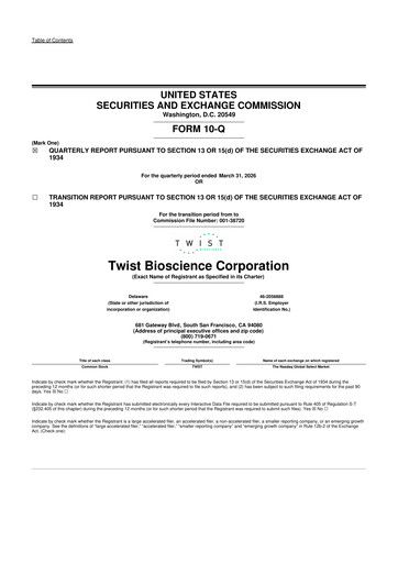 Miniature Twist Bioscience
 10-Q Rapport trimestriel  