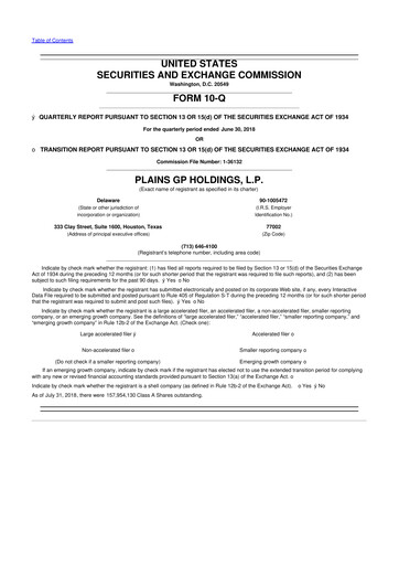 Thumbnail Plains GP 10-Q Quarterly Report FY2018 