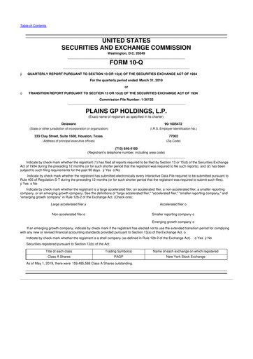 Thumbnail Plains GP 10-Q Quarterly Report FY2019 