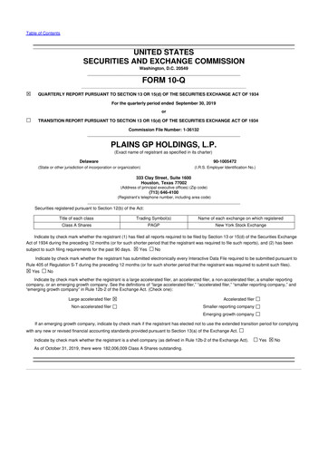 Thumbnail Plains GP 10-Q Quarterly Report FY2019 