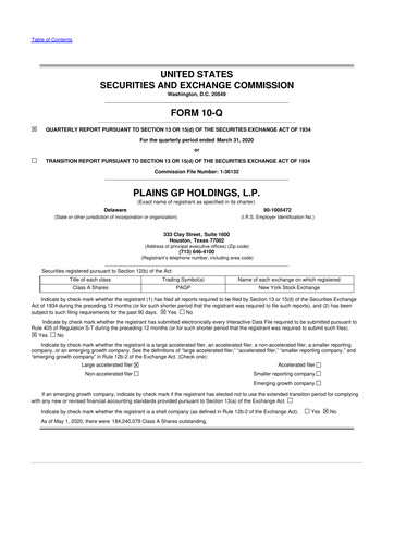 Thumbnail Plains GP 10-Q Quarterly Report FY2020 