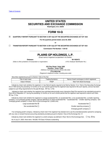 Thumbnail Plains GP 10-Q Quarterly Report FY2020 