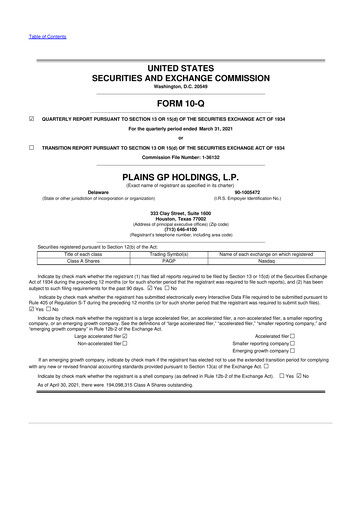 Thumbnail Plains GP 10-Q Quarterly Report FY2021 