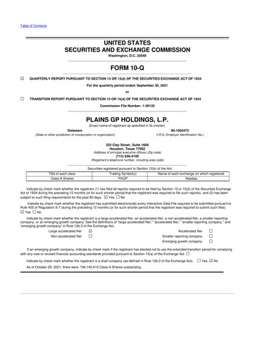 Thumbnail Plains GP 10-Q Quarterly Report FY2021 