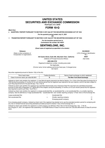 Thumbnail SentinelOne 10-Q Quarterly Report FY2022 