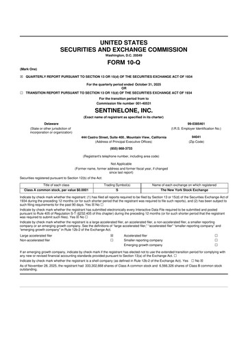Thumbnail SentinelOne 10-Q Quarterly Report FY2026 