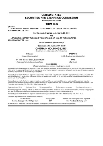 Thumbnail OneMain Financial
 10-Q Quarterly Report FY2019 
