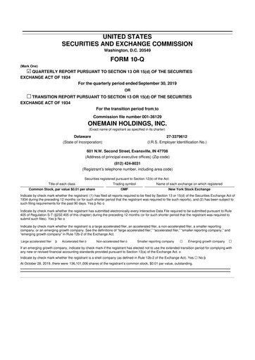 Thumbnail OneMain Financial
 10-Q Quarterly Report FY2019 