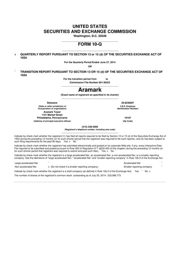 Thumbnail Aramark 10-Q Quarterly Report FY2014 