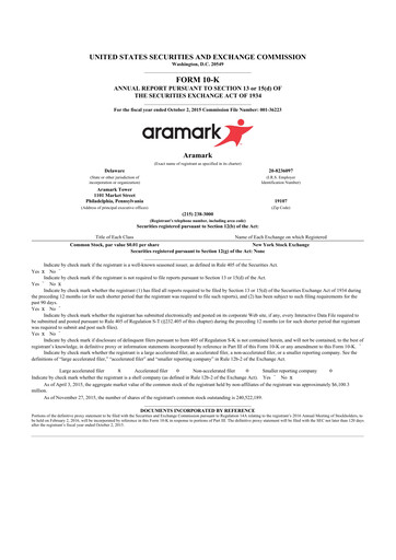 Thumbnail Aramark 10-K Annual Report 2015