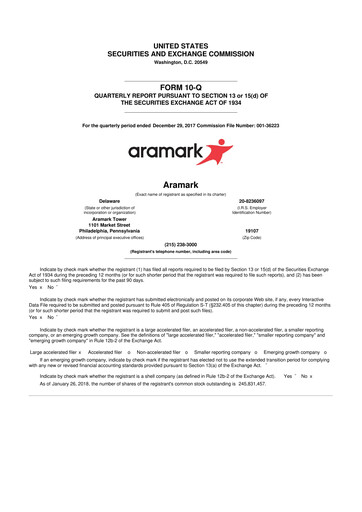 Thumbnail Aramark 10-Q Quarterly Report FY2018 