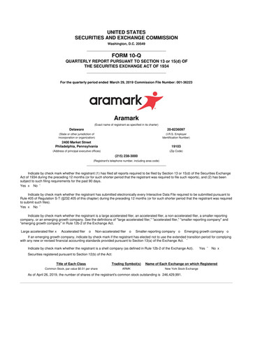 Thumbnail Aramark 10-Q Quarterly Report FY2019 