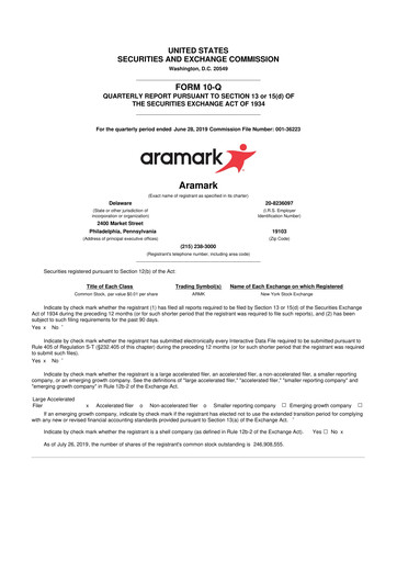 Thumbnail Aramark 10-Q Quarterly Report FY2019 