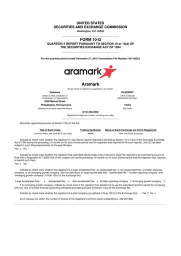 Thumbnail Aramark 10-Q Quarterly Report FY2020 