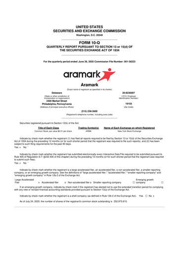 Thumbnail Aramark 10-Q Quarterly Report FY2020 