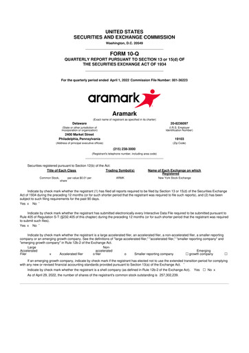 Thumbnail Aramark 10-Q Quarterly Report FY2022 