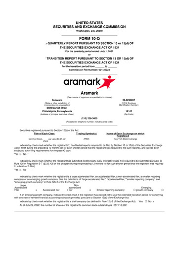 Thumbnail Aramark 10-Q Quarterly Report FY2022 