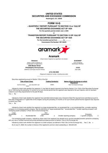 Thumbnail Aramark 10-Q Quarterly Report FY2026 