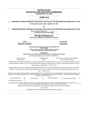 Thumbnail Perrigo 10-Q Quarterly Report FY2020 