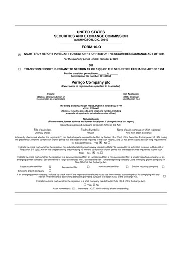 Thumbnail Perrigo 10-Q Quarterly Report FY2021 