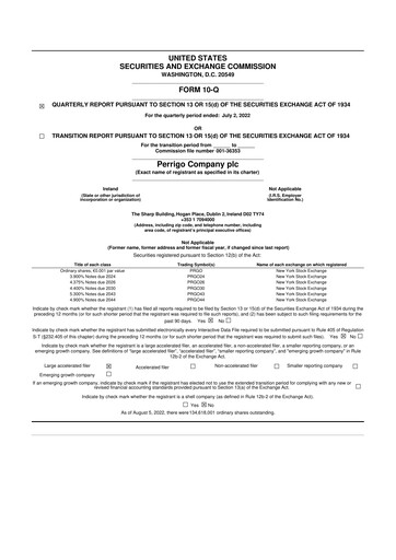 Thumbnail Perrigo 10-Q Quarterly Report FY2022 