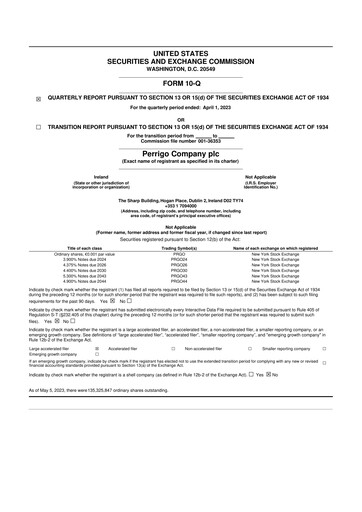 Thumbnail Perrigo 10-Q Quarterly Report FY2023 