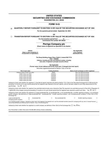 Thumbnail Perrigo 10-Q Quarterly Report FY2023 