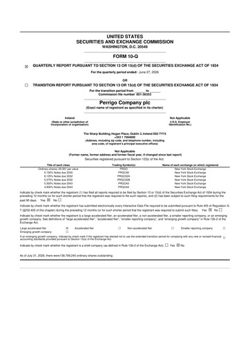 Miniature Perrigo 10-Q Rapport trimestriel 2026 