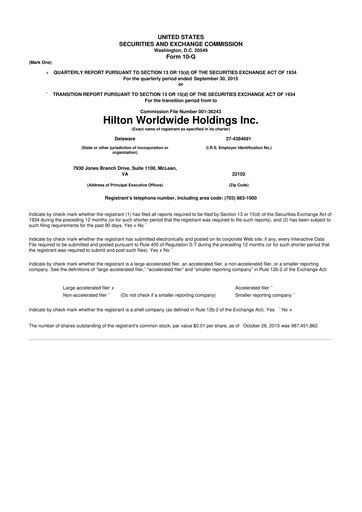 Thumbnail Hilton Worldwide 10-Q Quarterly Report FY2015 