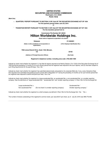 Thumbnail Hilton Worldwide 10-Q Quarterly Report FY2016 