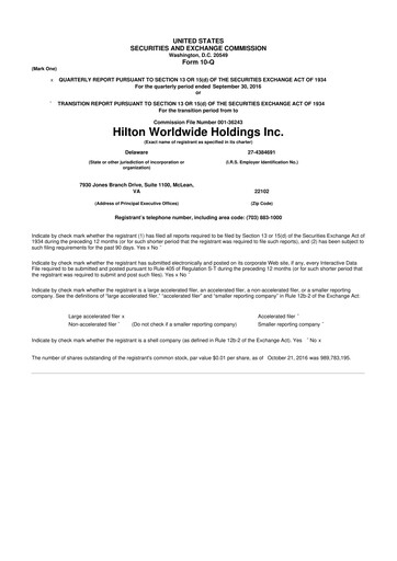 Thumbnail Hilton Worldwide 10-Q Quarterly Report FY2016 