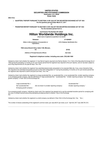 Thumbnail Hilton Worldwide 10-Q Quarterly Report FY2017 