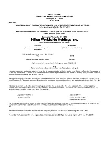 Thumbnail Hilton Worldwide 10-Q Quarterly Report FY2019 