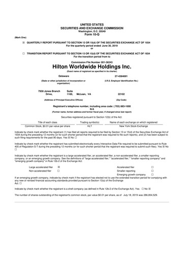 Thumbnail Hilton Worldwide 10-Q Quarterly Report FY2019 