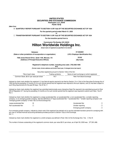 Thumbnail Hilton Worldwide 10-Q Quarterly Report FY2020 