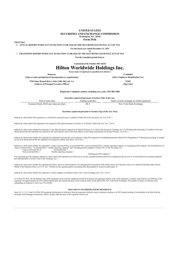 Thumbnail Hilton Worldwide 10-K Annual Report 2021