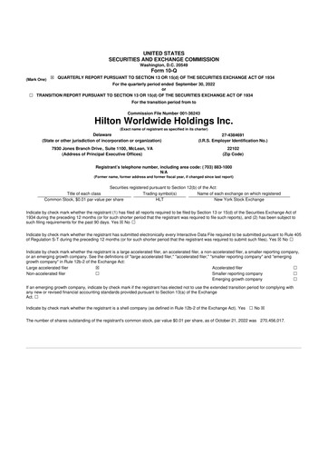 Thumbnail Hilton Worldwide 10-Q Quarterly Report FY2022 