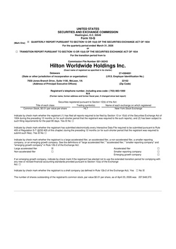 Thumbnail Hilton Worldwide 10-Q Quarterly Report FY 