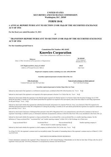 Thumbnail Knowles
 10-K Annual Report 